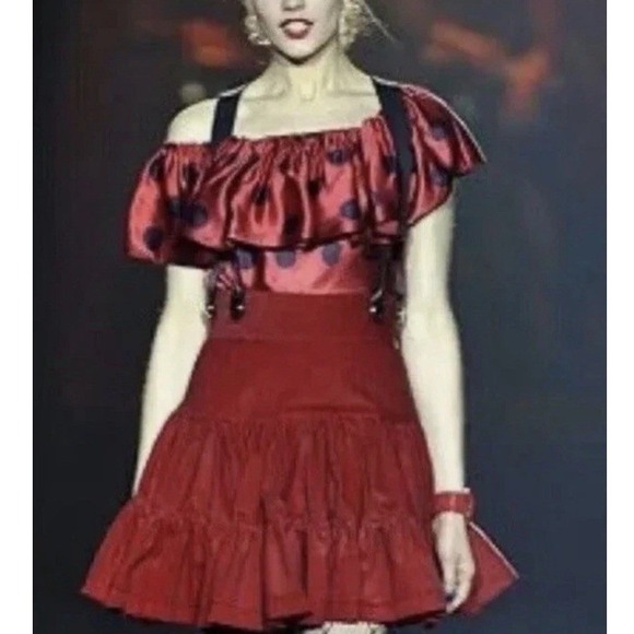 Betsey Johnson Dresses & Skirts - Vtg Betsey Johnson Size 8 Y2K Tiered Mini Skirt Suspender Grunge 2000s Academia